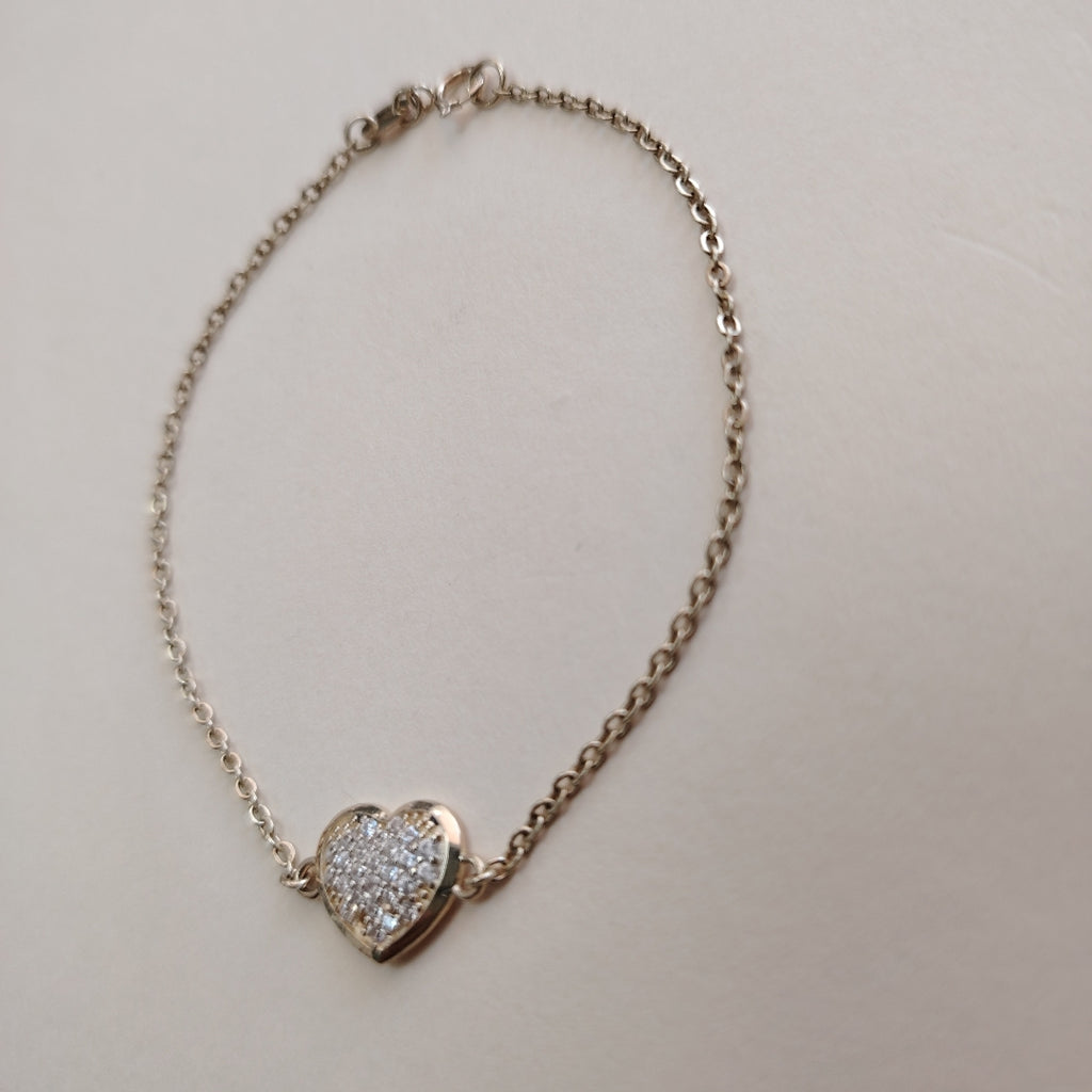 PULSERA TEJIDO ESPECIAL C CORAZON CIRCONIAS 14K 18 CM 2 GR (NUEVO)