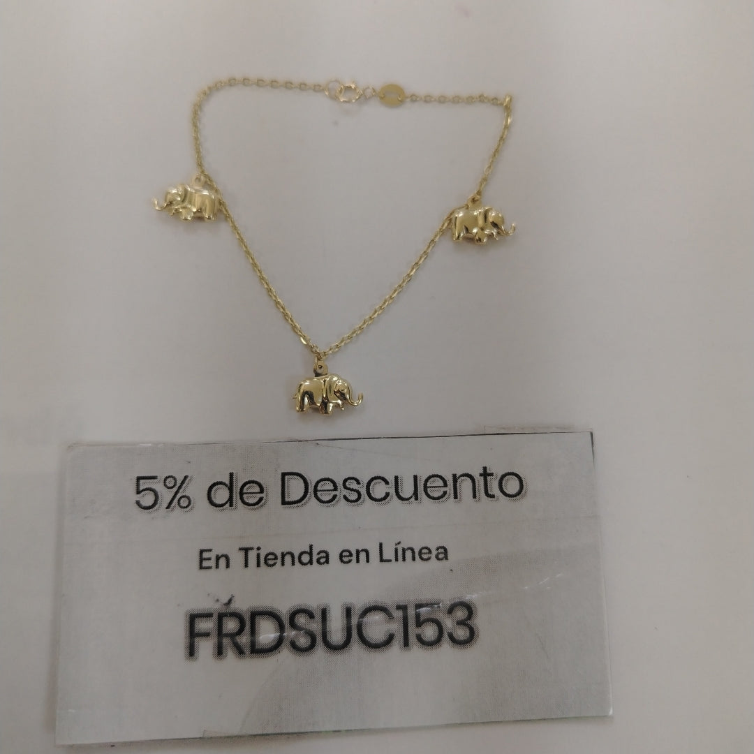PULSERA ESPECIAL CON DIJES ELEFANTES 10K 18 CM 2.1 GR (NUEVO)