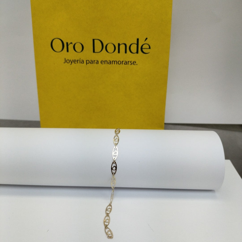 PULSERA TEJIDO ESPECIAL CON CORAZON 14K 18 CM 1.4 GR (NUEVO)