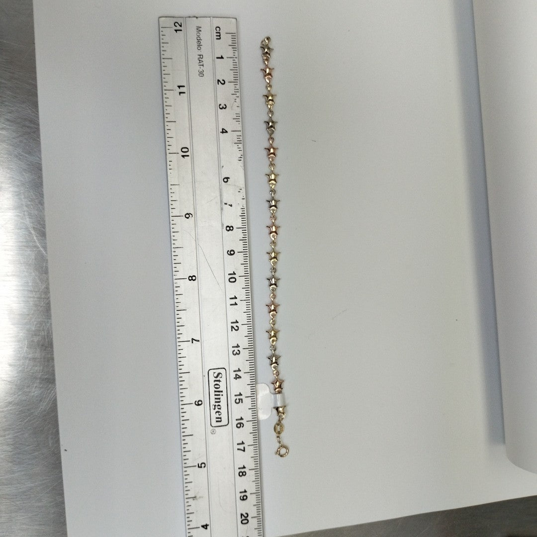 PULSERA TEJIDO ESPECIAL ESTRELLAS COMBINADAS 14K 18 CM 2.3 GR (NUEVO)