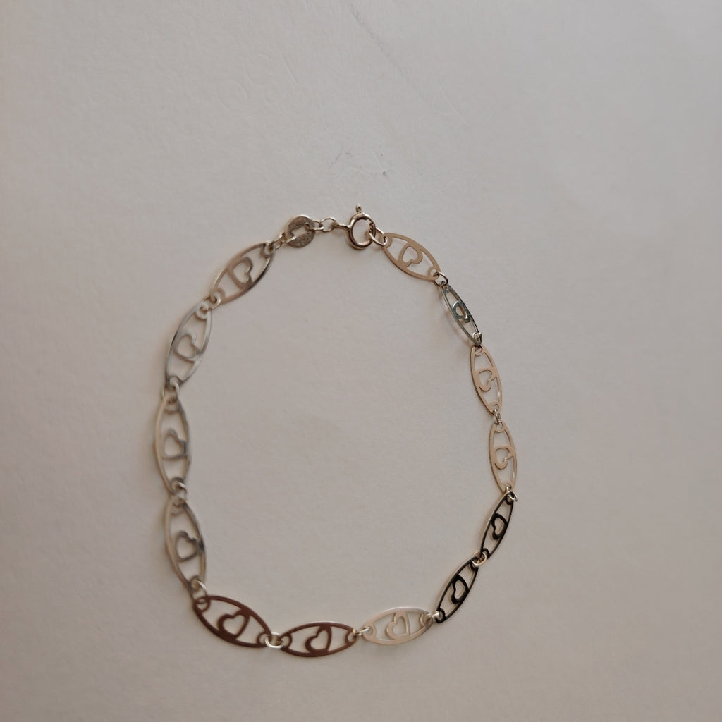 PULSERA TEJIDO ESPECIAL CON CORAZON 14K 18 CM 1.3 GR (NUEVO)