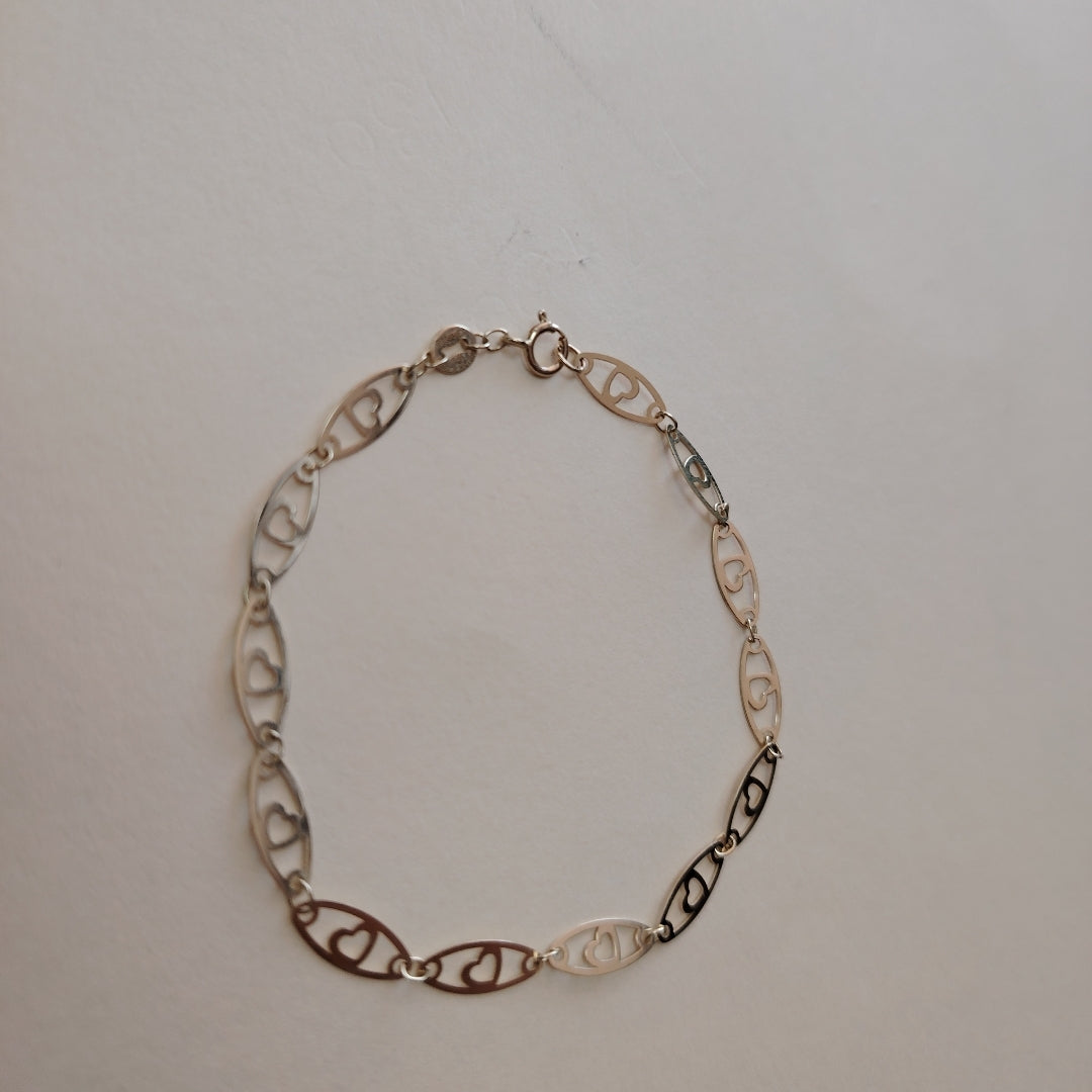 PULSERA TEJIDO ESPECIAL CON CORAZON 14K 18 CM 1.3 GR (NUEVO)