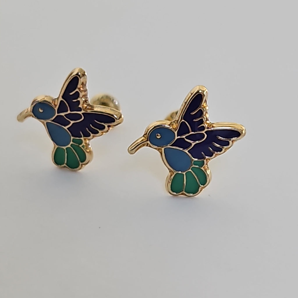 BROQUELES BROQUEL FIG COLIBRI ESMALTE AZUL 14K 0.2138 GR (NUEVO)