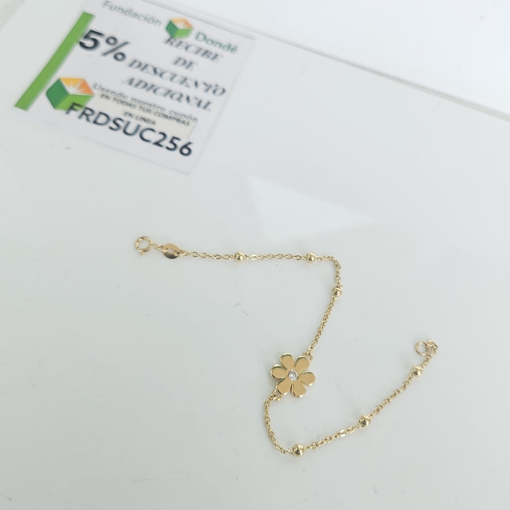 PULSERA TEJIDO ESPECIAL FLOR CON CIRCONIA 14K 18 CM 2.5 GR (NUEVO)