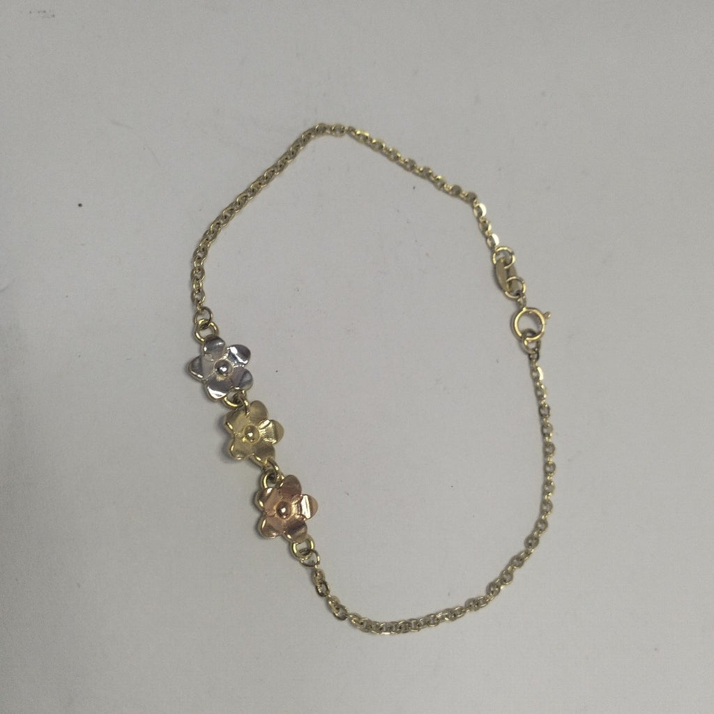 PULSERA TEJIDO ESPECIAL FIG FLORES 14K 18 CM 2.1 GR (NUEVO)