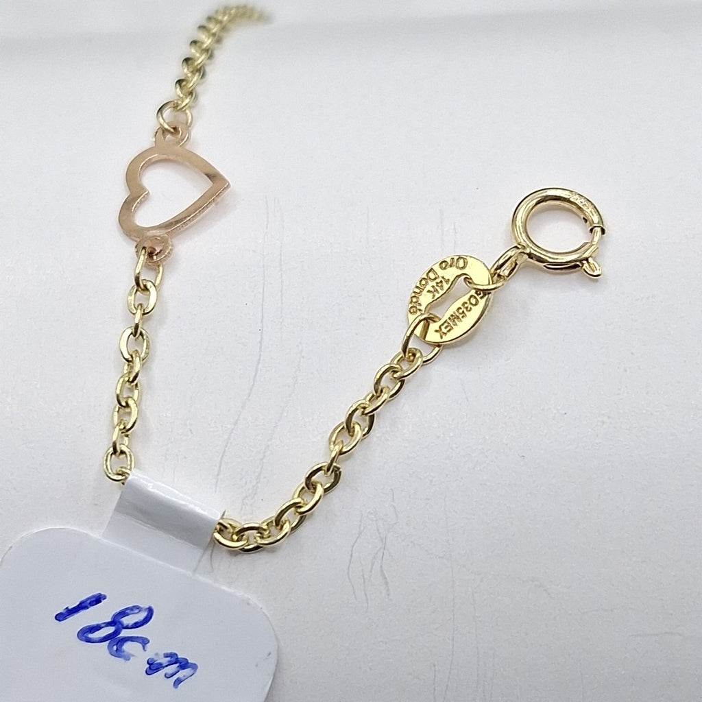 PULSERA ESPECIAL CON CORAZONES 14K 18 CM 1.2 GR (NUEVO)