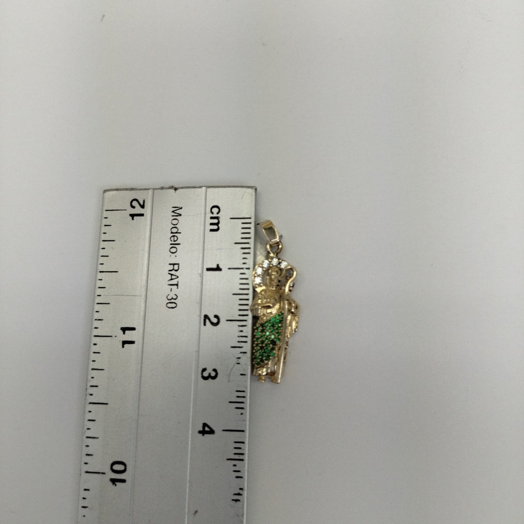 DIJE SAN JUDAS CON PIEDRAS DE COLOR 14K 1.7 GR (NUEVO)