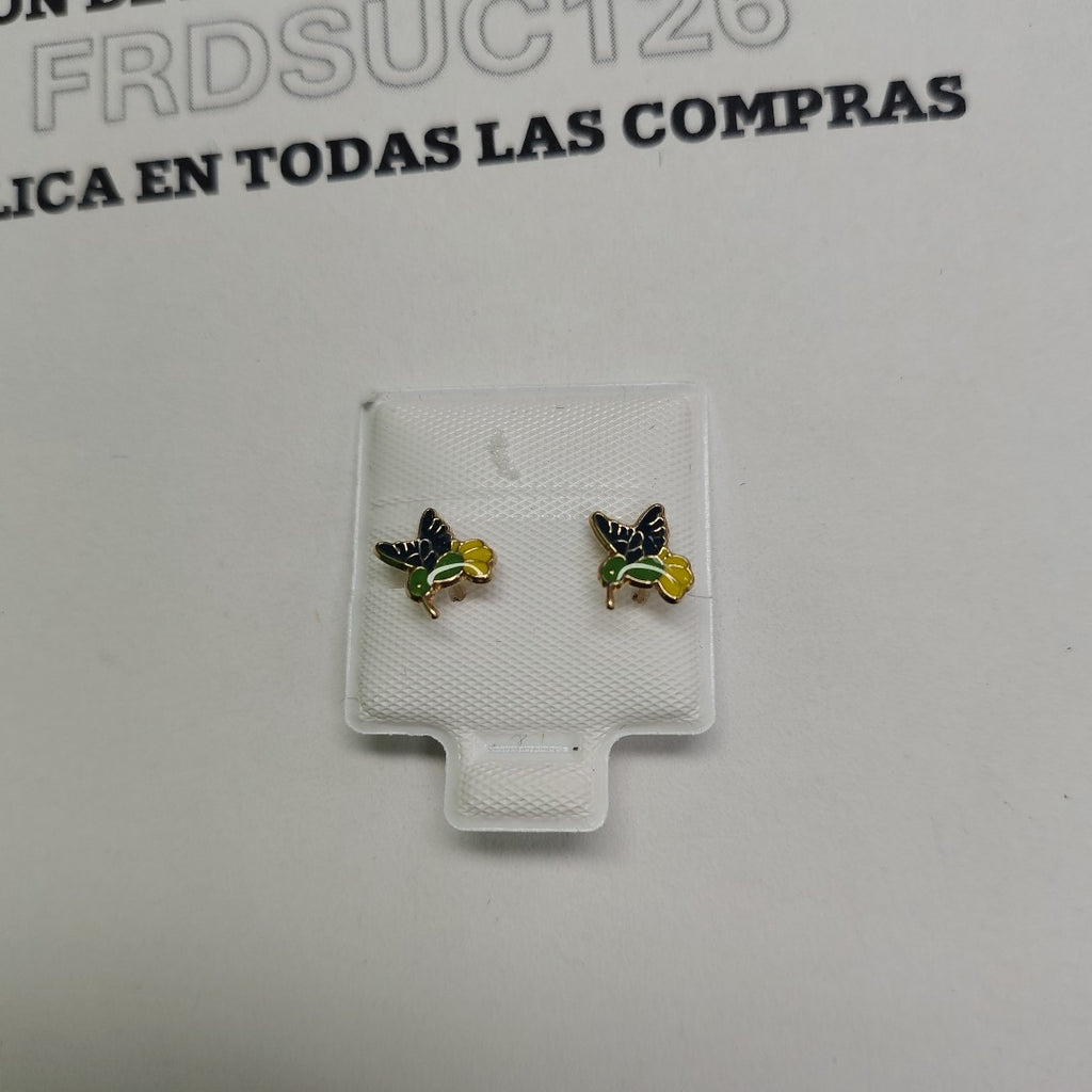 BROQUELES BROQUEL FIG COLIBRI ESMALTE VERDE 14K 0.2138 GR (NUEVO)