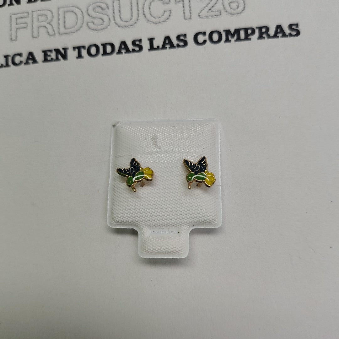 BROQUELES BROQUEL FIG COLIBRI ESMALTE VERDE 14K 0.2138 GR (NUEVO)