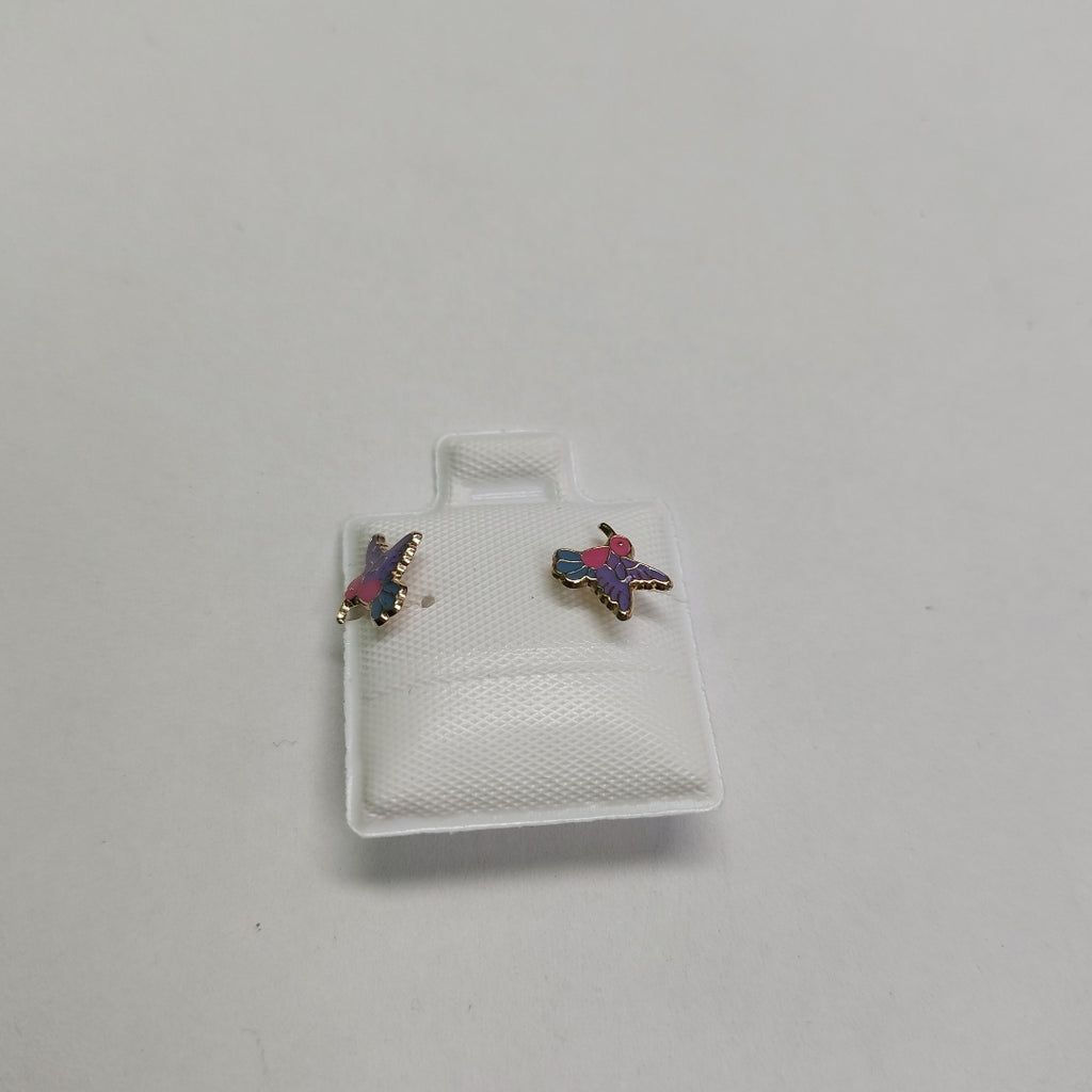 BROQUELES BROQUEL FIG COLIBRI ESMALTE ROSA 14K 0.2138 GR (NUEVO)