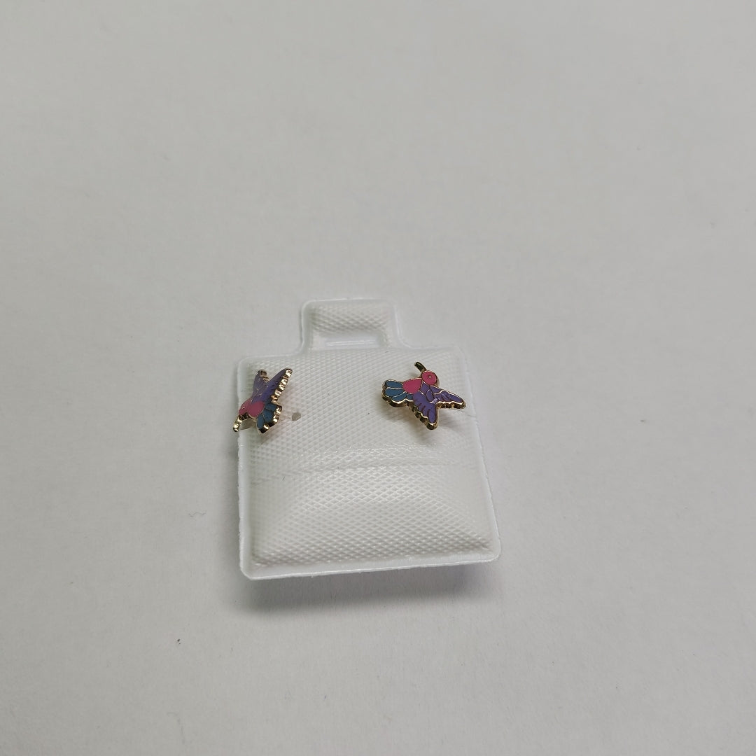 BROQUELES BROQUEL FIG COLIBRI ESMALTE ROSA 14K 0.2138 GR (NUEVO)