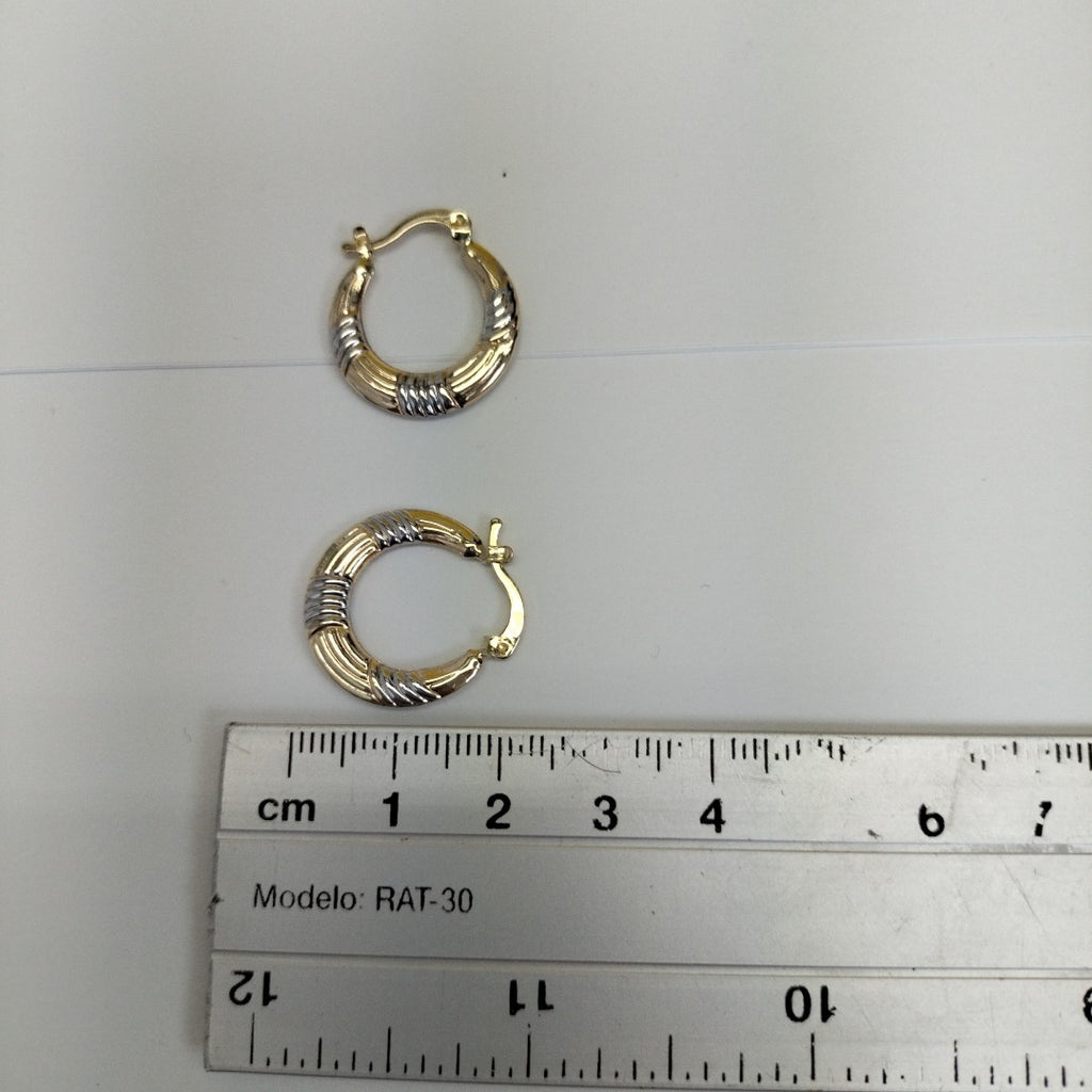 ARETES TEJIDO ARRACADAS COMBINADAS HUECAS 14K 1.9 GR (NUEVO)