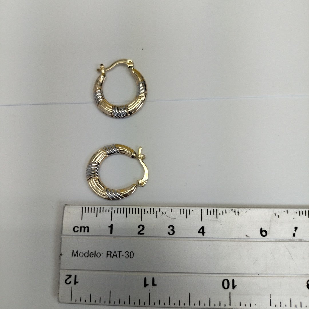 ARETES TEJIDO ARRACADAS COMBINADAS HUECAS 14K 1.9 GR (NUEVO)