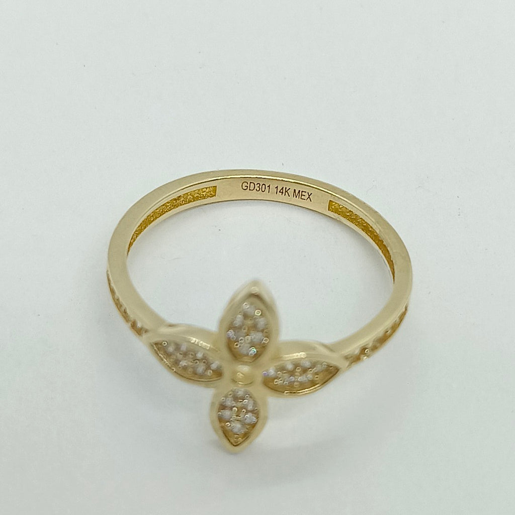 ANILLO ANILLITO FLOR C CIRCONIAS 14K 7 TALLA 1.9 GR (NUEVO)