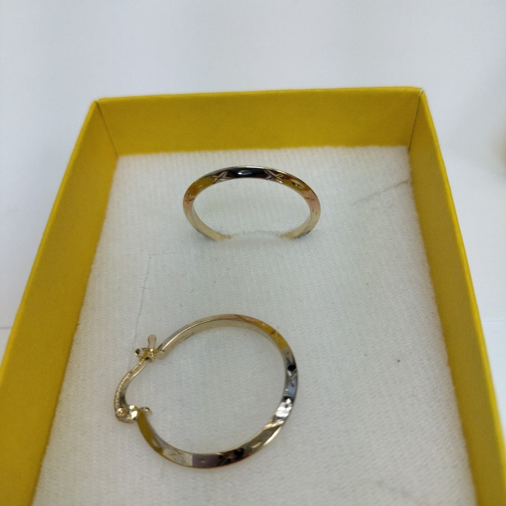 ARETES TEJIDO ARRACADAS BISELADAS COMBINADAS 14K 1.3 GR (NUEVO)