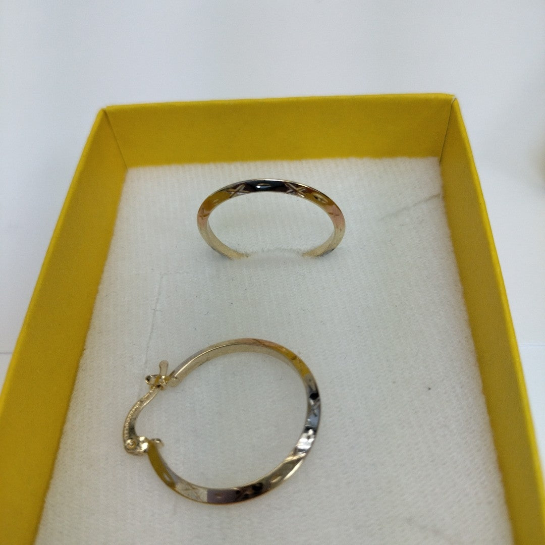 ARETES TEJIDO ARRACADAS BISELADAS COMBINADAS 14K 1.3 GR (NUEVO)