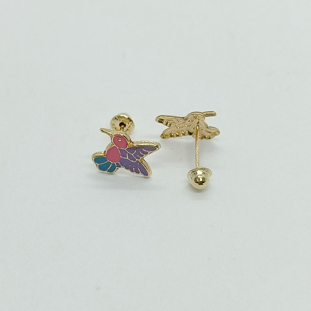 BROQUELES BROQUEL FIG COLIBRI ESMALTE ROSA 14K 0.2138 GR (NUEVO)