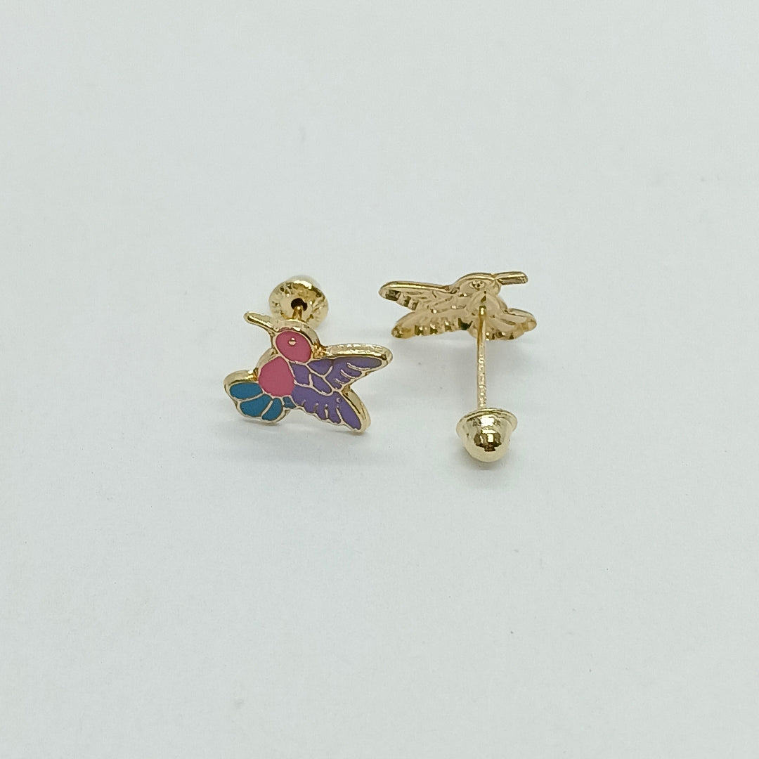 BROQUELES BROQUEL FIG COLIBRI ESMALTE ROSA 14K 0.2138 GR (NUEVO)