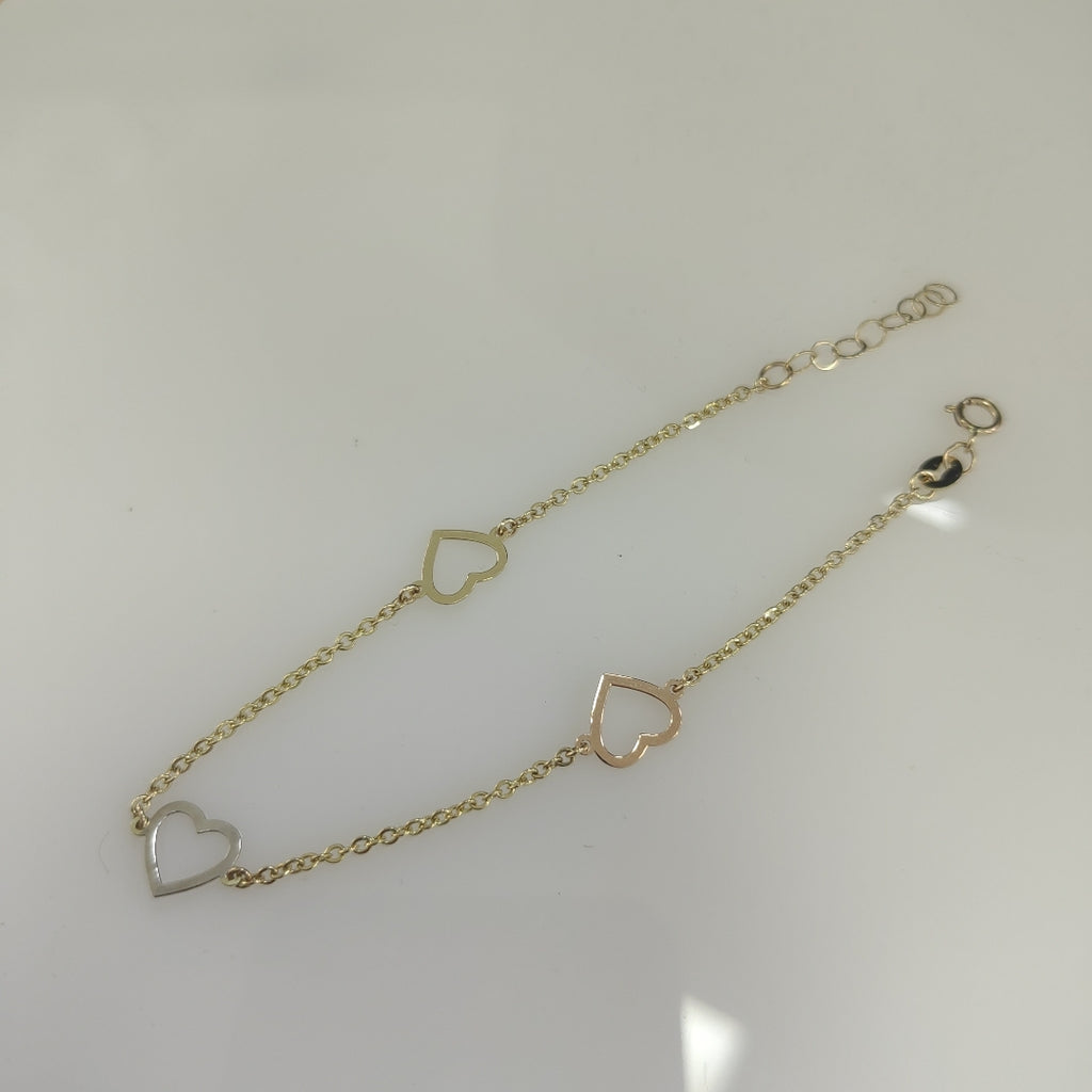 PULSERA ESPECIAL CON CORAZONES CONBINADOS 14K 18 CM 1.7 GR (NUEVO)