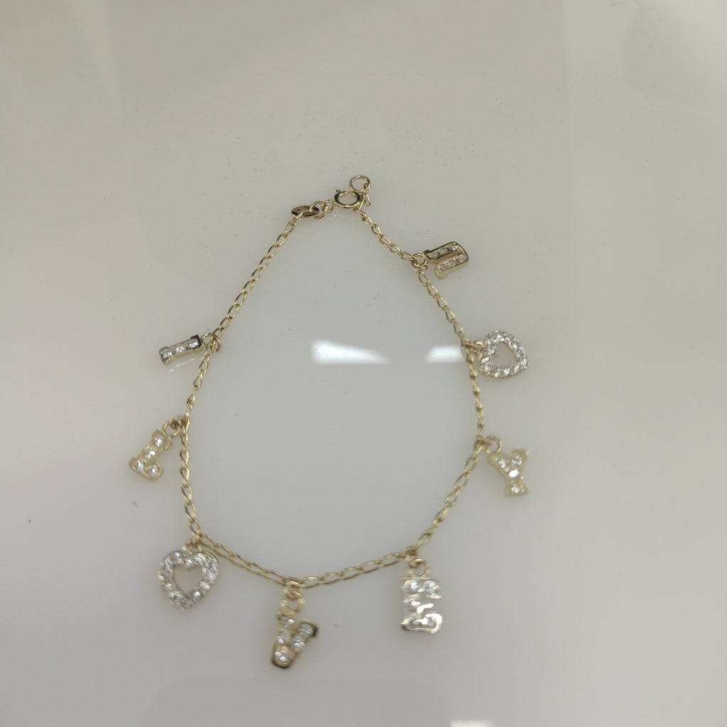 PULSERA ESPECIAL CON DIJES Y CIRCONIAS 14K 18 CM 3.4 GR (NUEVO)