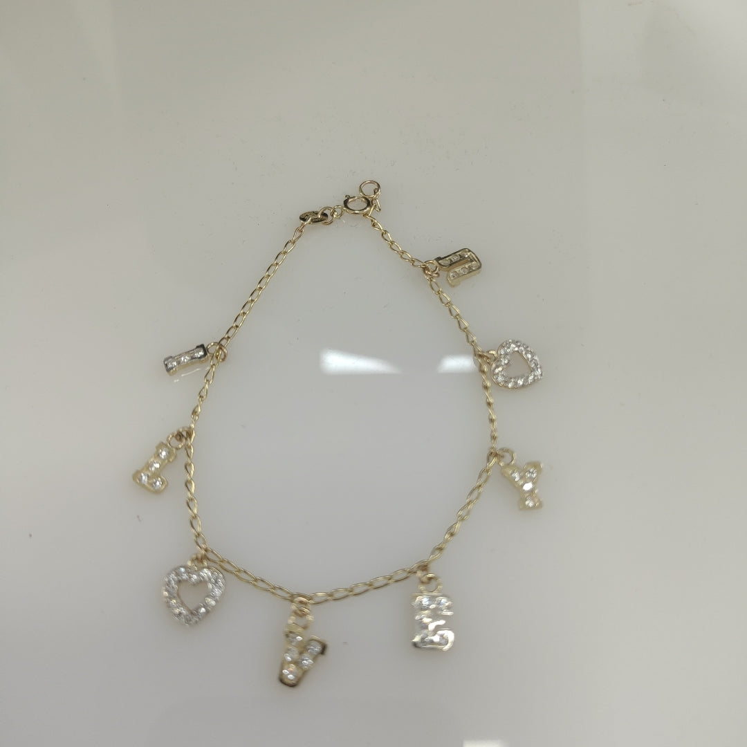 PULSERA ESPECIAL CON DIJES Y CIRCONIAS 14K 18 CM 3.4 GR (NUEVO)
