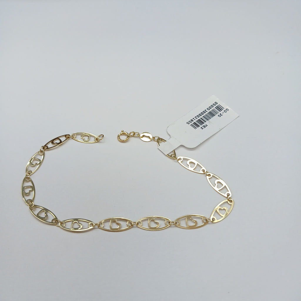 PULSERA TEJIDO ESPECIAL CON CORAZON 14K 18 CM 1.3 GR (NUEVO)