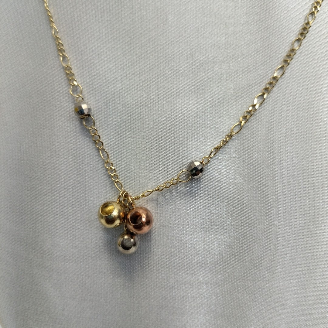 CADENA GARGANTILLA 3X1 CON ESFERAS COMBINADAS 14K 45 CM 3.1 GR (NUEVO)