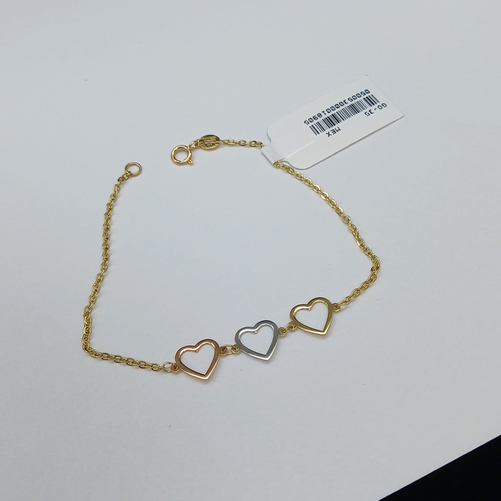 PULSERA ESPECIAL CON CORAZONES 14K 18 CM 1.3 GR (NUEVO)