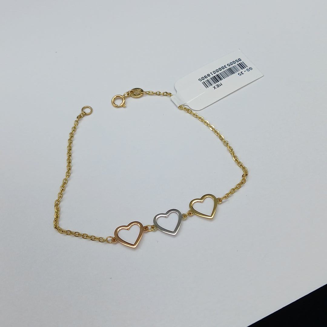 PULSERA ESPECIAL CON CORAZONES 14K 18 CM 1.3 GR (NUEVO)
