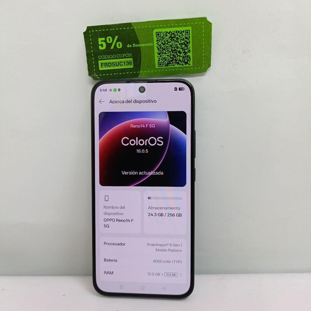 CELULAR OPPO RENO 14F CPH2743 (2025) 256 GB 12 GB RAM (SEMINUEVO)