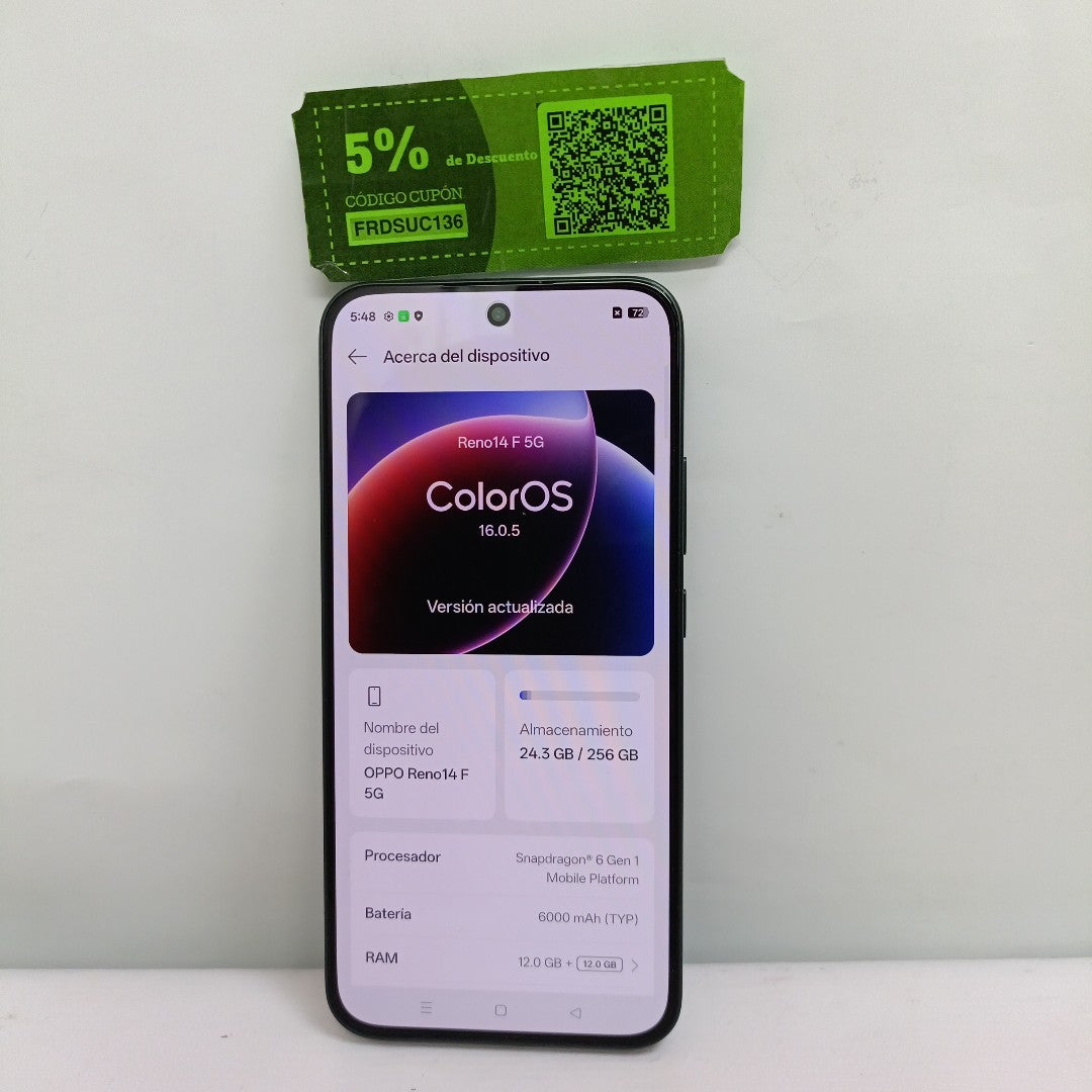 CELULAR OPPO RENO 14F CPH2743 (2025) 256 GB 12 GB RAM (SEMINUEVO)