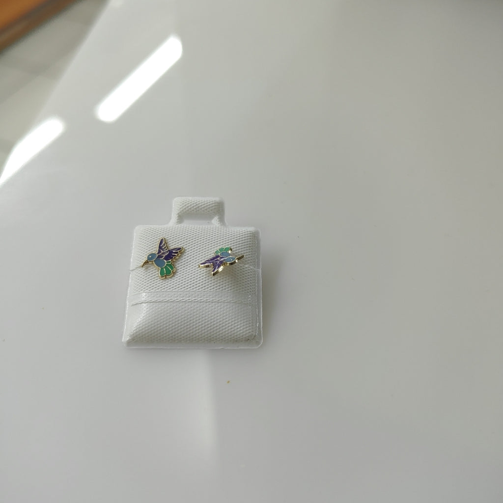 BROQUELES BROQUEL FIG COLIBRI ESMALTE AZUL 14K 0.2138 GR (NUEVO)