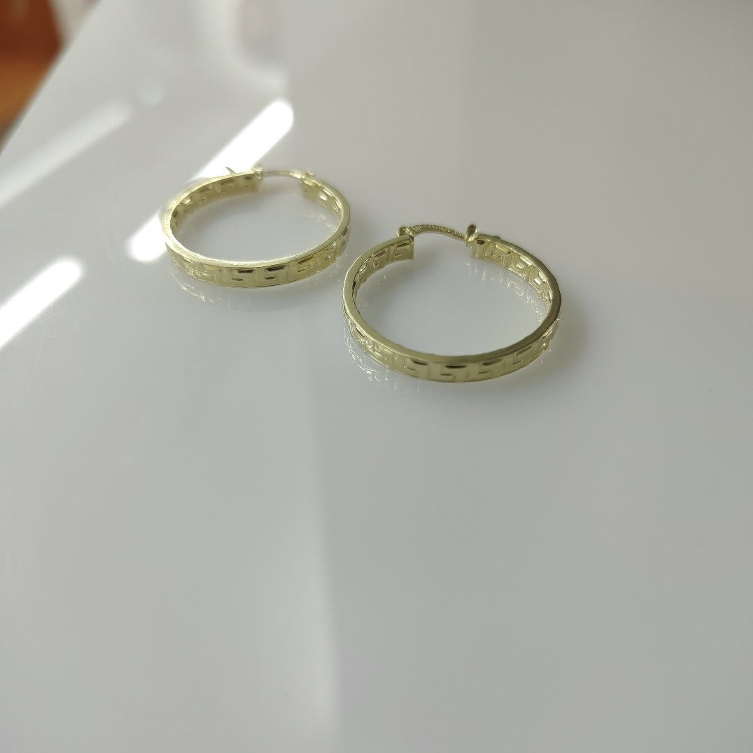 ARETES TEJIDO ARRACADA CON GRECAS 14K 2.6 GR (NUEVO)