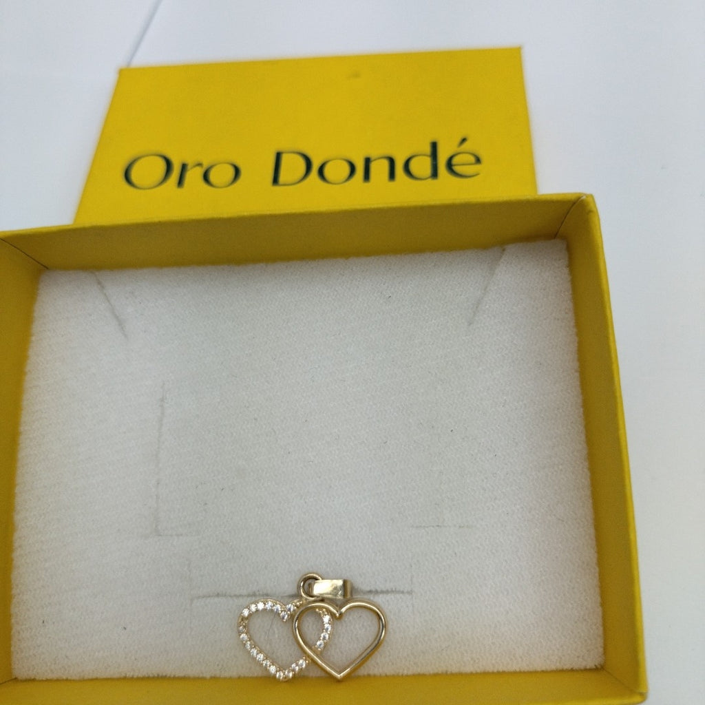 DIJE TEJIDO DOS CORAZONES CON CIRCONIAS 14K 1.4 GR (NUEVO)