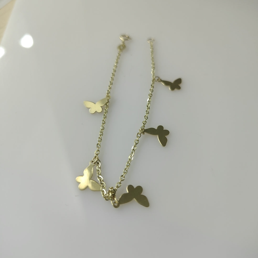 PULSERA ESPECIAL CON MARIPOSAS 14K 18 CM 2.1 GR (NUEVO)