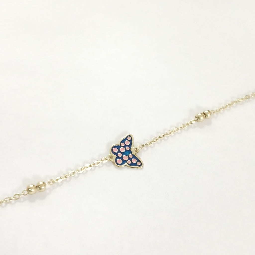 PULSERA TEJIDO ESPECIAL MARIPOSA CON ESMALTE 14K 18 CM 1.8 GR (NUEVO)