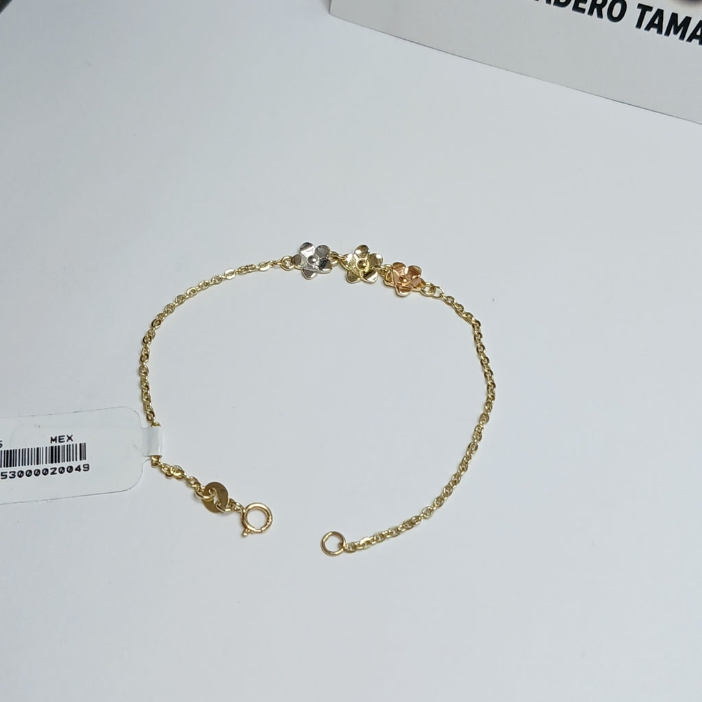 PULSERA TEJIDO ESPECIAL FIG FLORES 14K 18 CM 2.1 GR (NUEVO)