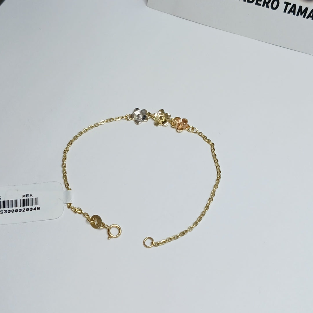 PULSERA TEJIDO ESPECIAL FIG FLORES 14K 18 CM 2.1 GR (NUEVO)