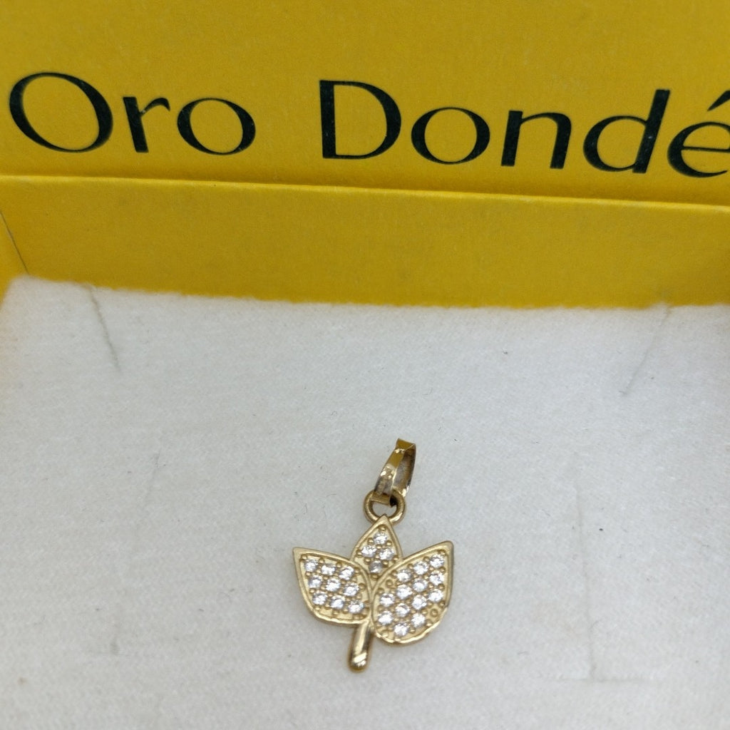 DIJE TEJIDO HOJAS CON CIRCONIAS 14K 1 GR (NUEVO)