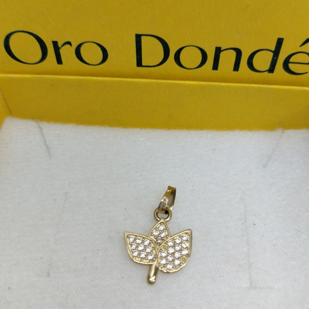 DIJE TEJIDO HOJAS CON CIRCONIAS 14K 1 GR (NUEVO)