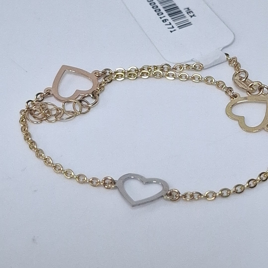 PULSERA ESPECIAL CON CORAZONES CONBINADOS 14K 18 CM 1.7 GR (NUEVO)
