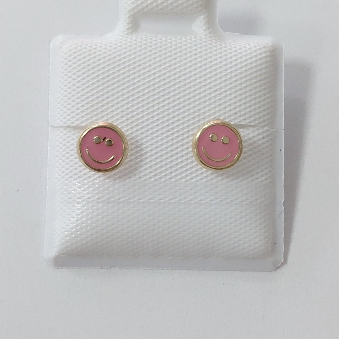 BROQUELES BROQUEL FIG SONRISA ESMALTE ROSA 14K 0.1696 GR (NUEVO)