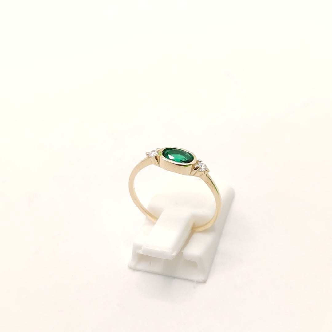 ANILLOS TEJIDO ANILLITO C CIRCONIAS Y PIEDRA VERDE 14K 7 1.2 GR (NUEVO)