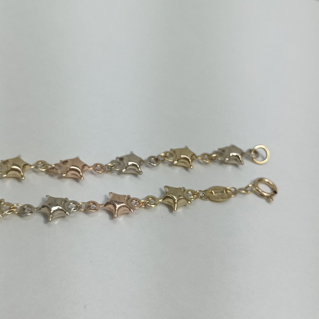 PULSERA TEJIDO ESPECIAL ESTRELLAS COMBINADAS 14K 18 CM 2.2 GR (NUEVO)