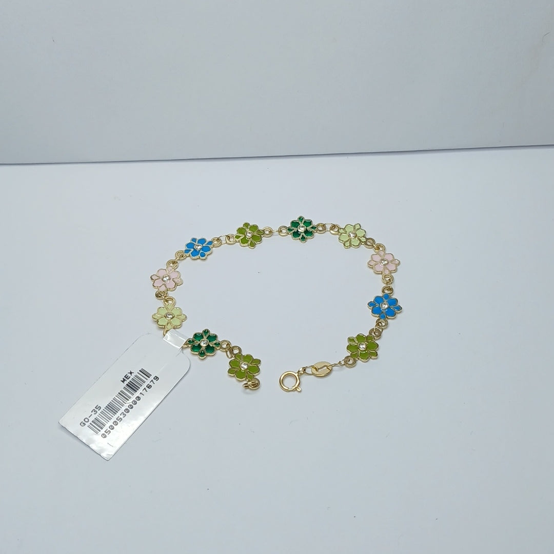 PULSERA ESPECIAL FLORES CON ESMALTE 14K 18 CM 4.5 GR (NUEVO)