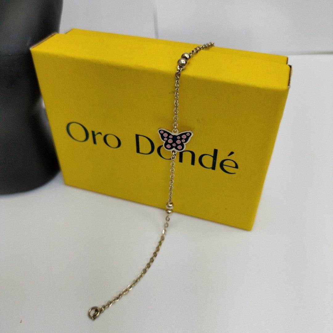 PULSERA TEJIDO ESPECIAL MARIPOSA CON ESMALTE 14K 18 CM 1.8 GR (NUEVO)