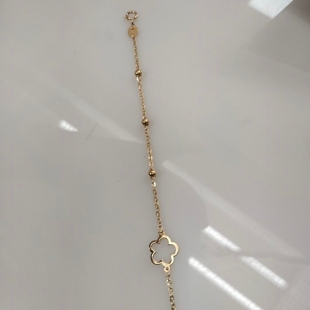 PULSERA TEJIDO ESPECIAL CON FLOR 14K 18 CM 1.6 GR (NUEVO)