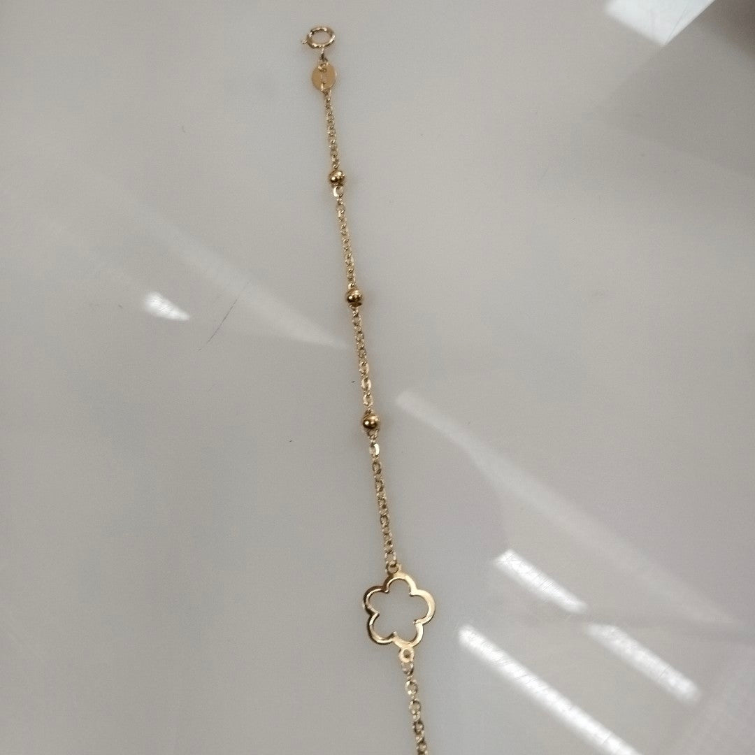 PULSERA TEJIDO ESPECIAL CON FLOR 14K 18 CM 1.6 GR (NUEVO)