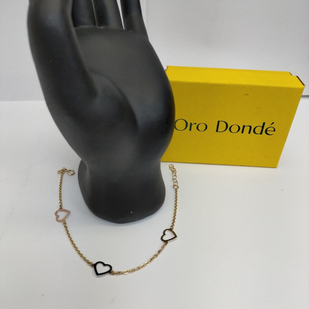 PULSERA ESPECIAL CON CORAZONES CONBINADOS 14K 18 CM 1.7 GR (NUEVO)