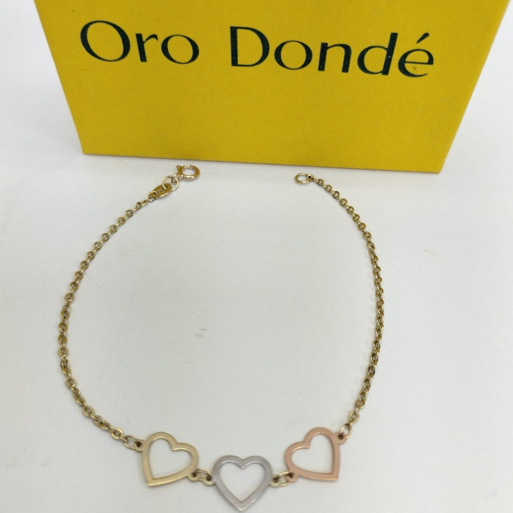 PULSERA ESPECIAL CON CORAZONES 14K 18 CM 1.4 GR (NUEVO)